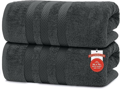 RIVERSIDE Pack of 2 Extra Large Bath Sheets 35 x 70 Inches - 100% Ring Spun Cotton Hotel Quality Oversized Bath Towels - Super Soft, Highly Absorbent & Quicker to Dry - Grey