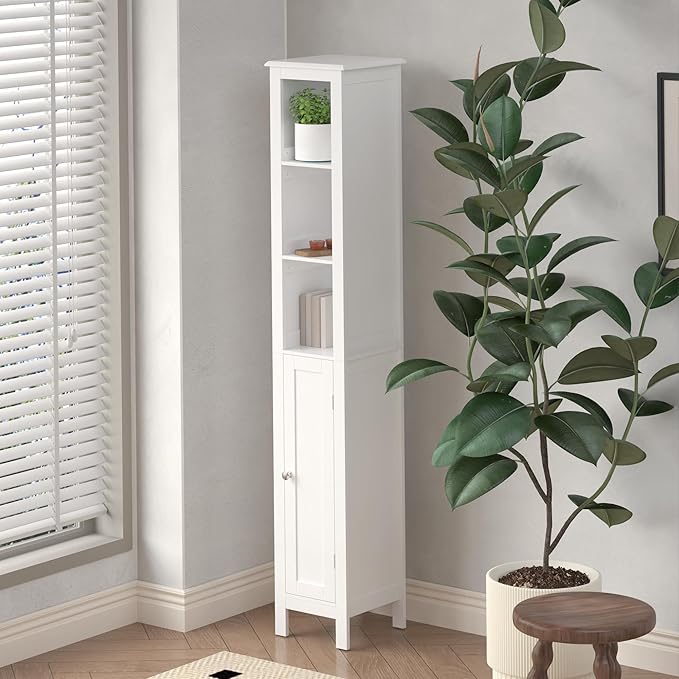 Tall Bathroom Storage Cabinet with Adjustable Shelves,66.92" H Slim 1-Door Freestanding Cabinet for Small Spaces, Bathroom,Kitchen, Living Room,White