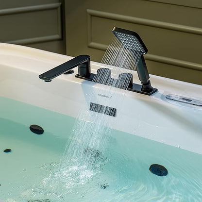 WOODBRIDGE 72" x 35-3/8" Whirlpool and Air Bath Heated Soaking Combination Tub with Adjustable Speed Air Blower, Tub Filler, and LED control panel, Matte Black Finish Trim and Drain Kit, BM500+F0051MB