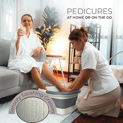 Mantello Collapsible Foot Bath Foot Soaking Tub | Portable Foot Spa Pedicure Bowl | Large Basin to Soak & Wash Feet | Folding Bucket with Carry Handle | White & Grey, Blue, Green [White & Grey]