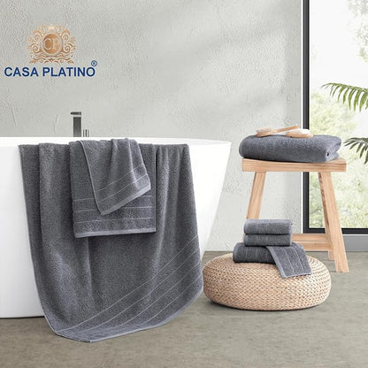 Casa Platino 100% Cotton Luxury Bathroom Towel Set - 8 Pc - Ring Spun, Quick Dry, Soft & Highly Absorbent - 2 Bath, 4 Washcloths, 2 Hand Towels - Remains Plush After Multiple Washes - Cool Grey