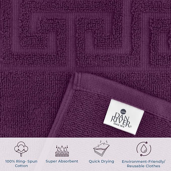 DAN RIVER Greek Cotton Bath Mats Set of 2 – Not a Bathroom Rug, Ultra Soft, Highly Absorbent & Machine Washable Bath Mat Towel for Bathroom Floor Mat – Durable, Quick-Dry, 21x34 Inches, Purple
