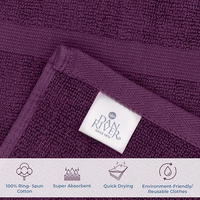 DAN RIVER Classic Cotton Bath Mats Set of 2 – Not a Bathroom Rug, Ultra Soft, Highly Absorbent & Machine Washable Bath Mat Towel for Bathroom Floor Mat – Durable, Quick-Dry, 21x34 Inches, Purple