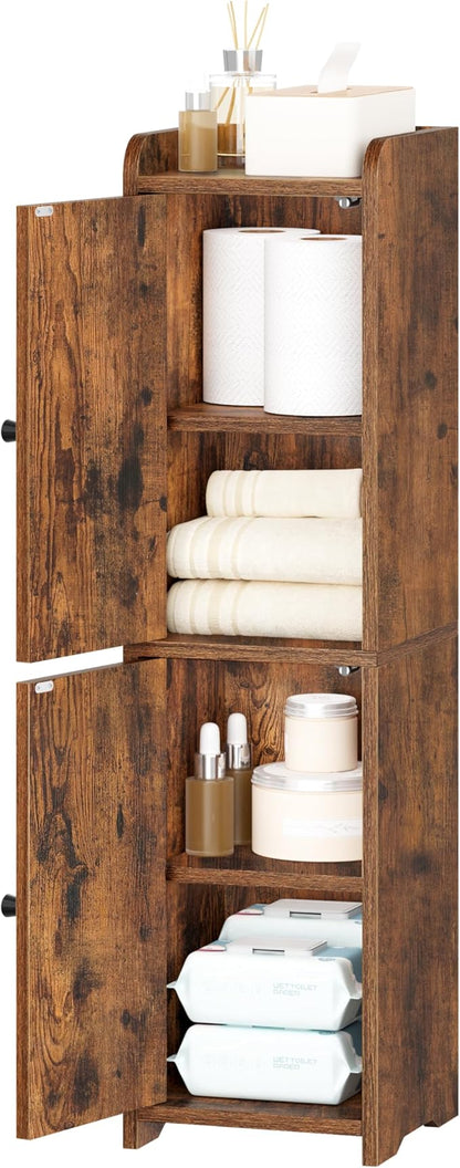Bathroom Storage Cabinet, Corner Floor Cabinet with 2 Doors and Adjustable Shelf, Narrow Toilet Paper Cabinets, Bathroom Organizer for Small Spaces, 7.9" D x 7.9" W x 29.5" H Rustic Brown