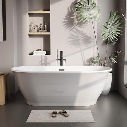 Freestanding Bath Tub 67 Inch Acrylic Oval Soaking Tub – Extra Large Freestanding Bathtub with Chrome Drain & Overflow, Stand Alone Tub for Home Spa, Deep Free Standing Soaking Tub for Relaxation