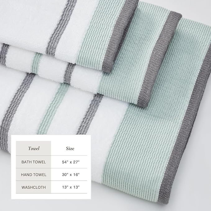Great Bay Home Decorative Bath Towel Set - Luxury Cotton 6 Piece Towel Set - 2 Bath Towels, 2 Hand Towels, 2 Washcloths - Luxurious, Ultra-Soft, Durable Towels for Bathroom Decor (Eucalyptus/Grey)