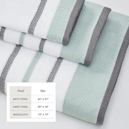 Great Bay Home Decorative Bath Towel Set - Luxury Cotton 6 Piece Towel Set - 2 Bath Towels, 2 Hand Towels, 2 Washcloths - Luxurious, Ultra-Soft, Durable Towels for Bathroom Decor (Eucalyptus/Grey)