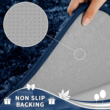 Yimobra Toilet Rugs U Shaped Washable, Extra Thick Soft Absorbent Chenille Contour Bathroom Rugs for Toilet 24x20 Inch, Quick Dry Non Slip Toilet Mat for Bath Floor, Navy Blue