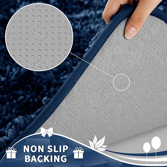 Yimobra Toilet Rugs U Shaped Washable, Extra Thick Soft Absorbent Chenille Contour Bathroom Rugs for Toilet 24x24 Inch, Quick Dry Non Slip Toilet Mat for Bath Floor, Navy Blue