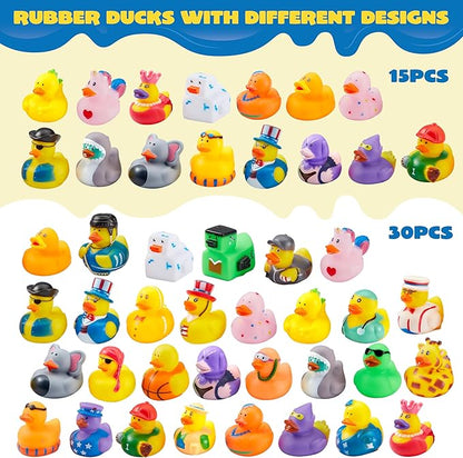 JOYIN 30 Pcs Rubber Ducks, Random Assortment Ducks Bulk with Mesh Carry Bag, Mini Rubber Duckies for Baby Bath Toys, Kids Toddler Summer Pool Toys Birthday Gifts Party Favors