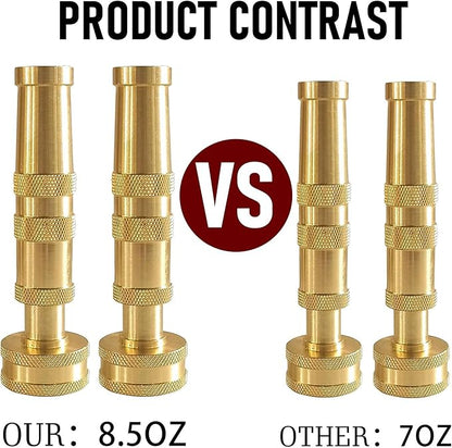 Hourleey Adjustable Twist Hose Nozzle, 4" Heavy-Duty Brass 3/4" GHT Hose Nozzle with 2 Garden Hose Rubber Washers (1 Pack)