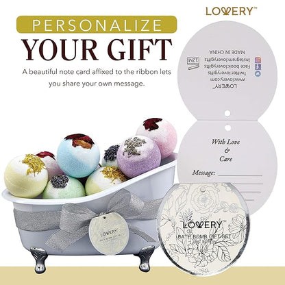 Christmas Gift Baskets for Women Holiday Gift for Teen Girls Bath Bomb Self Care Gifts for Women Spa Bath Set, White Elephant Gifts 10 Two Tone Bath Fizzies W Shea & Coco Butter Dry Flower Petals