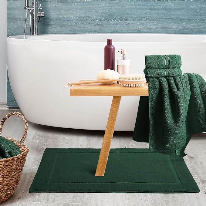 Hearth & Harbor Bath Mat Towels - 100% Ring Spun Cotton Luxury Towels - Ultra Soft & Highly Absorbent, Bathroom Towels, Floor Mat - Hunter Green