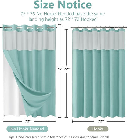 No Hook Waffle Weave Shower Curtain Set with Snap-in Fabric Liner and Mesh Top Window,256GSM Heavy Duty Fabric,Turquoise Washable Luxury Shower Curtain for Bathroom Stalls (72x75 Inch)