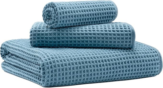 New Microfiber Waffle Bath Towels, 3 Pieces, Oversized, Soft, Absorbent, Fast Drying, Lint Free, Includes Bath, Face and Hand Towels