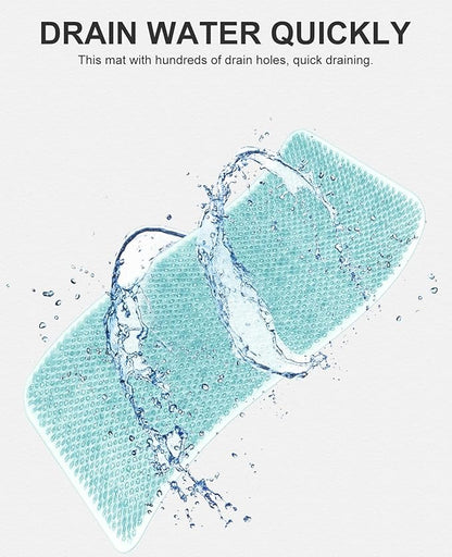 OTHWAY Non Slip Grassy Bathtub Mat : 25.6X13.4 inches Sturdy But Soft Bath Mat_Quick Drain Shower Floor Mat with Soft Bristles for Scrubbing Feet (Light Blue)