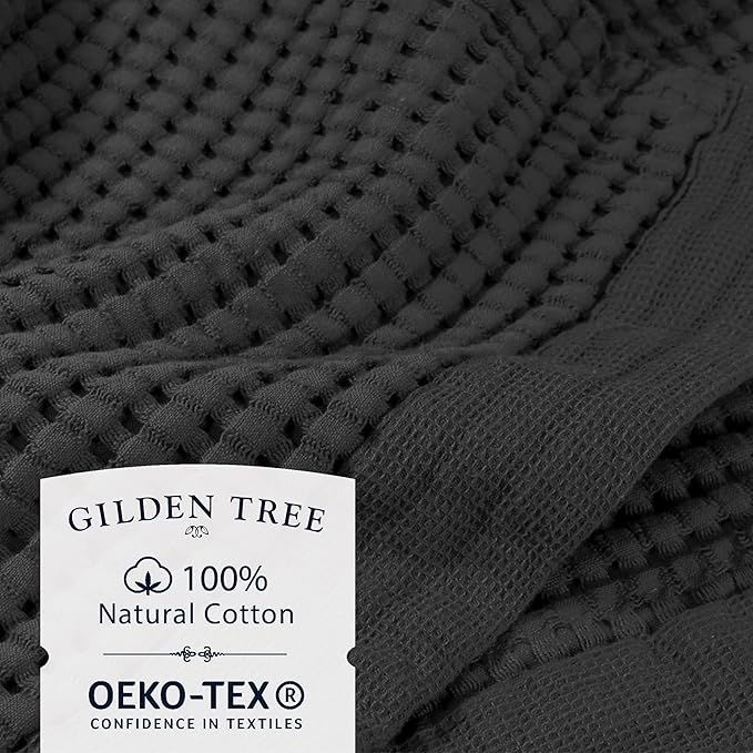 GILDEN TREE Waffle Towels for Bathroom Luxury 100% Cotton Bath Towels, Quick Dry Towel, Thin Super Absorbent Lint Free Shower Towels, Bath Towels Set of 2, Modern Style (Faded Black)