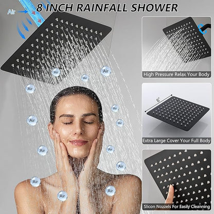 LIWEIKE Outdoor Shower Kit, All Mental Matte Black Outdoor Shower Fixtures with 8 Inch Rainfall Shower Head Outside Shower with Single Handle for Backyard, Valve Included