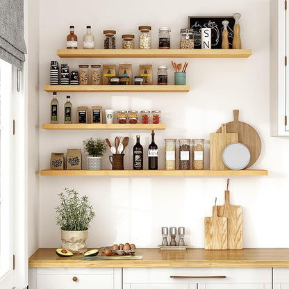 Vivelove 10" Deep Floating Shelves with Invisible Brackets, 55" Wall Shelves for Bathroom Bedroom Kitchen Living Room Laundry Room, Modern Rustic Shelves for Home Decor, 55"x10.2"x1.5", Set of 2, Oak