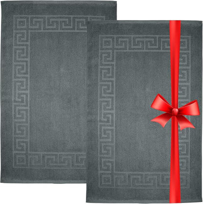 DAN RIVER Greek Cotton Bath Mats Set of 2 – Not a Bathroom Rug, Ultra Soft, Highly Absorbent & Machine Washable Bath Mat Towel for Bathroom Floor Mat – Durable, Quick-Dry, 21x34 Inches, Grey