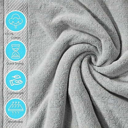 Cloudura Luxury Bath Towels-100% Cotton | Quick Dry | Lightweight | Thick,I Good for Spa,Gym & Hotel Quality,(27'x54')-Soft & Absorbent (Grey, Set of 2)