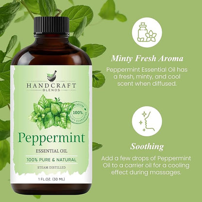 Handcraft Blends Peppermint Essential Oil – 1 Fl Oz – 100% Pure and Natural – Premium Grade Essential Oil for Diffuser and Aromatherapy, Skin, Massage, Candle and Soap Making Fragrance