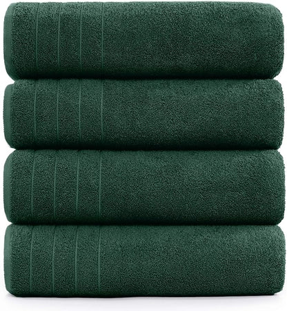 DAN River Extra Large Bath Towels Set of 4, 30 x 60 Inches - 100% Cotton Larger & Lighter Weight Towels for Bathroom - Quicker to Dry, Super Soft & Highly Absorbent Towels for Home, Hunter Green