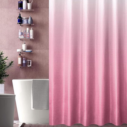 Gibelle Pink Shower Curtain, Ombre Fabric Shower Curtains for Bathroom, Waffle Weave Textured Bathroom Curtain with Hooks, Water Repellent and Machine Washable, 72 x 72
