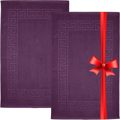 DAN RIVER Greek Cotton Bath Mats Set of 2 – Not a Bathroom Rug, Ultra Soft, Highly Absorbent & Machine Washable Bath Mat Towel for Bathroom Floor Mat – Durable, Quick-Dry, 21x34 Inches, Purple