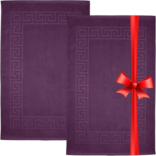 DAN RIVER Greek Cotton Bath Mats Set of 2 – Not a Bathroom Rug, Ultra Soft, Highly Absorbent & Machine Washable Bath Mat Towel for Bathroom Floor Mat – Durable, Quick-Dry, 21x34 Inches, Purple