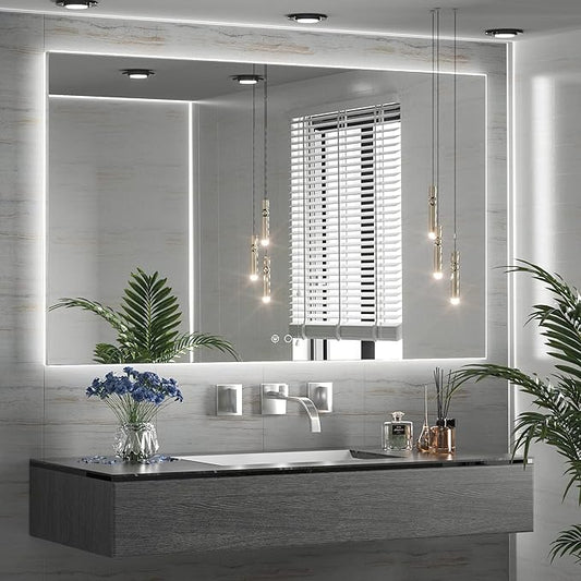 TETOTE 60 x 40 LED Backlit Bathroom Mirror with Light,3 Color White/Warm/Natural,Anti-Fog Lighted Mirror,Dimmable,Vanity Mirror,Wall Mounted