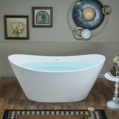 WOODBRIDGE 67 in. x 31.5 in. Stone Resin Luxury Contemporary Solid Surface Freestanding Bathtub in Matte White