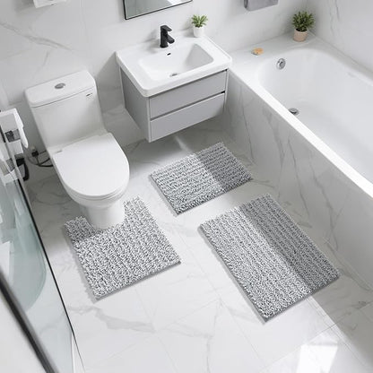 Yimobra Bathroom Rugs Non Slip Washable - Ultra Soft Absorbent Chenille Bath Mat, Quick Dry Shaggy Floor Carpet for Tub Shower, Silver Home Decor Accessories, 24x17 Inch