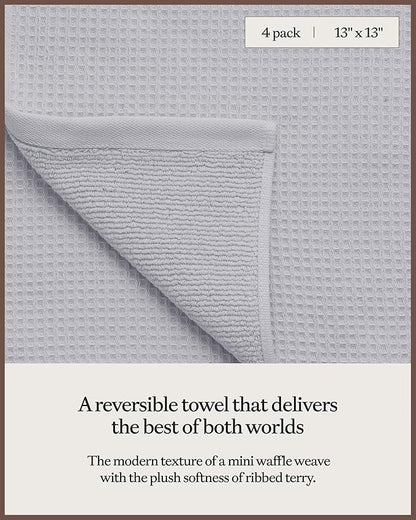 Cozy Earth Waffle Washcloths - 60% Cotton 40% Viscose from Bamboo Washcloths 13 x 13 Inches - Soft & Absorbent Terry, Reversible Mini Textured Waffle & Weave Pattern - 4 Pack