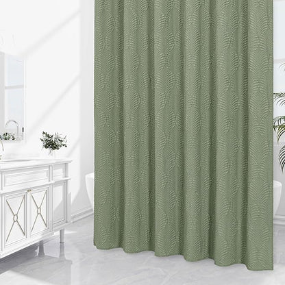 Gibelle Sage Green Shower Curtain for Bathroom, 3D Embossed Textured Fabric Shower Curtain, Modern Farmhouse Chic Soft Cloth Shower Curtain Set with Hooks, 72x72