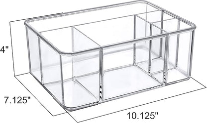 Amazing Abby - Glamour - Acrylic 5-Compartment Makeup Organizer, Transparent Plastic Beauty Supply Holder, Perfect Bathroom Vanity Storage Solution for Makeup Palettes, Makeup Brushes, and More