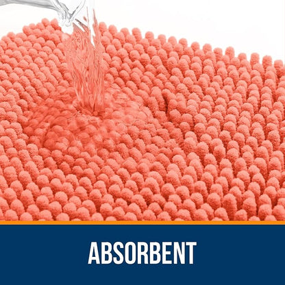OLANLY Bathroom Rugs 24x16, Extra Soft Absorbent Chenille Bath Rugs, Rubber Backing Quick Dry, Machine Washable Bath Mats for Bathroom Floor, Tub and Shower, Home Decor Accessories, Coral