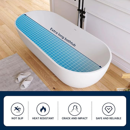 69'' Freestanding Tubs Bathtub Solid Surface Resin Stone Bathtubs soaker Tubs Oval Shaped Matte Luxury Modern Soaking Tub with Overflow and Pop-up Drain - White…
