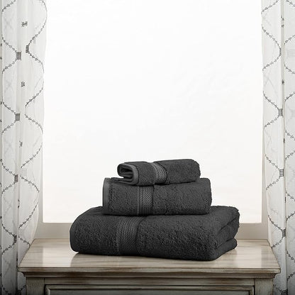 BLUENILEMILLS Buckingham Egyptian Cotton 3-Piece Towel Set, Washcloths, Hand Towels, Bath Towels, Charcoal