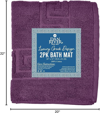 DAN RIVER Greek Cotton Bath Mats Set of 2 – Not a Bathroom Rug, Ultra Soft, Highly Absorbent & Machine Washable Bath Mat Towel for Bathroom Floor Mat – Durable, Quick-Dry, 21x34 Inches, Purple