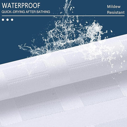 Conbo Mio Extra Wide No Hook Shower Curtain with Snap in Liner Set, 108" x 74" Hotel Luxury White Fabric Shower Curtains for Bathroom with See Through Top Window, Washable, Waterproof 108W x 74H