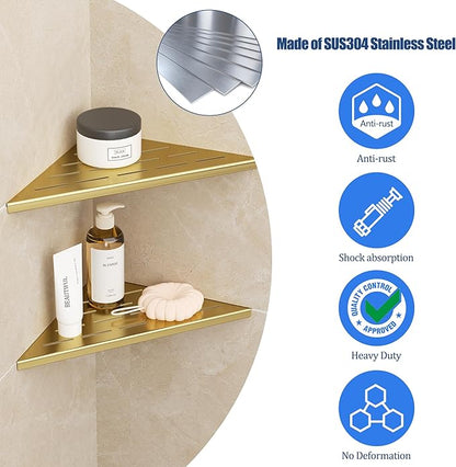 Neodrain 10 Inch Golden Corner Shower Shelves,Set of 2, Gold Corner Shelf for Tile Wall Insert, 304 Stainless Steel Shower Storage Shelves for Bathroom,No Drilling