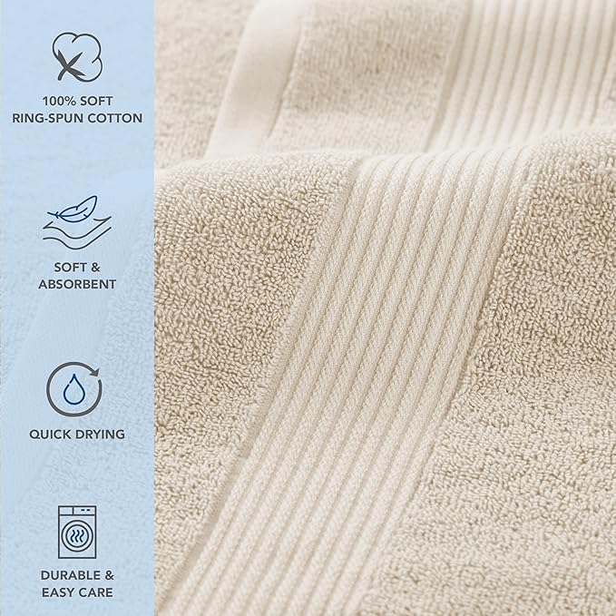 Arkwright Bath Towels Set of 6 - Super Soft 100% Cotton, 600 GSM Quick Dry & Absorbent, Luxury Bathroom Essentials with 2 Shower Towels, 2 Hand Towels and 2 Washcloths, Alabaster Ivory