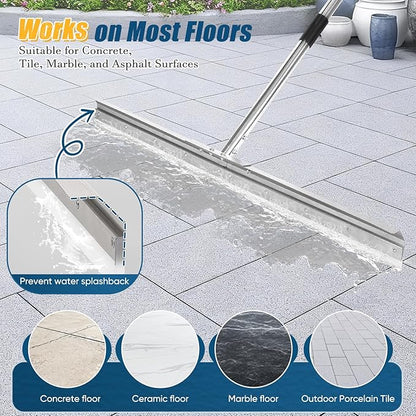 CAROD 33.4" Large Floor Squeegee for Concrete, Industrial Silicone Blade Squeegee for Floor with 63" Stainless Handle, Anti-Splash Curved Baffle Design for Garage, Factory, and Tough Cleaning Jobs