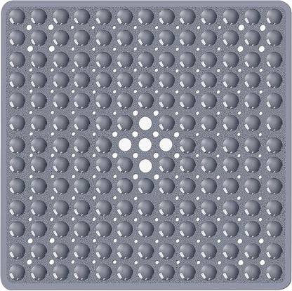 Gray Square Shower Bathtub Mat Non Slip 21x21 Inch, Soft Bath Mat for Inside Shower Tub, Shower Stall Mats for Bathroom Floor with Big Suction Cups Drain Holes, Easy Washable Dry BPA-Free