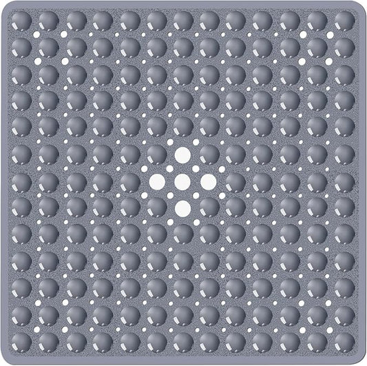 Gray Square Shower Bathtub Mat Non Slip 21x21 Inch, Soft Bath Mat for Inside Shower Tub, Shower Stall Mats for Bathroom Floor with Big Suction Cups Drain Holes, Easy Washable Dry BPA-Free