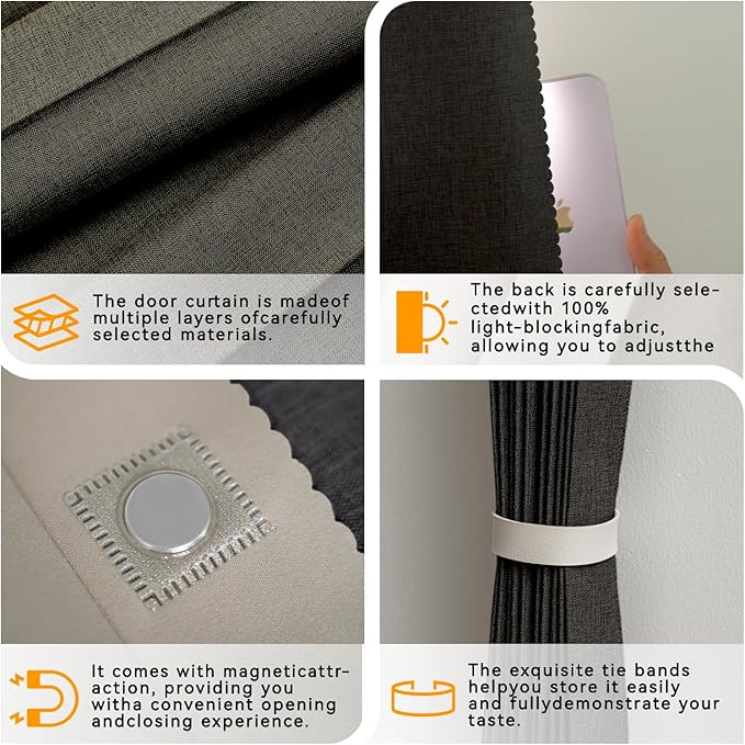 Accordion Door Curtain Set - 100% Blackout, with Curtain Rod Included, for Bedroom Privacy Protection (Black-53 W x 78" L+Rod)