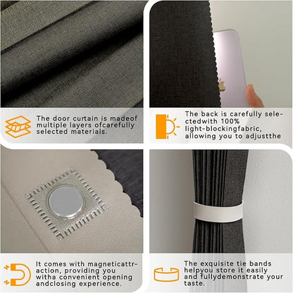 Accordion Door Curtain Set - 100% Blackout, with Curtain Rod Included, for Bedroom Privacy Protection (Black-43 W x 78" L+Rod)