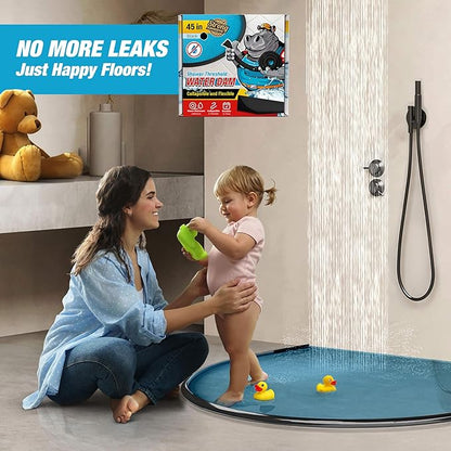 Shower Threshold Water Dam Barrier 45" - Black Collapsible Shower Water Blocker - Guard for Walk in Shower - Water Guard Stopper for Floor - Shower Door Water Blocker by Hippo Dam