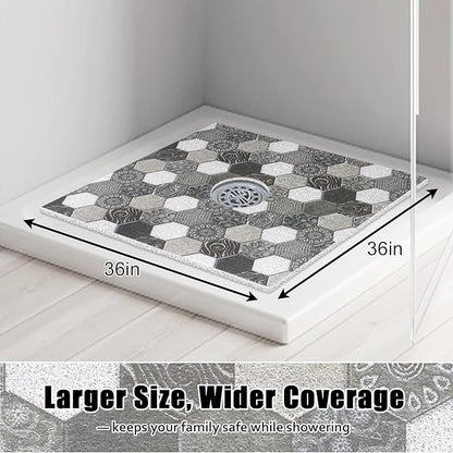 Large Shower Mat Non Slip, 36x36 Inch Shower Floor Mat with Drain Hole in Middle, Super Soft and Comfortable PVC Loofah Massage Bath Mat for Shower, Anti Slip Shower Stall Mat, Quick Drying